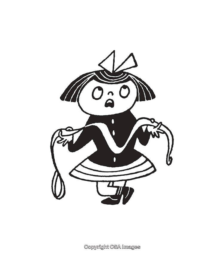 Black and White Childlike Cartoon of Girl with Surprised Facial Expression