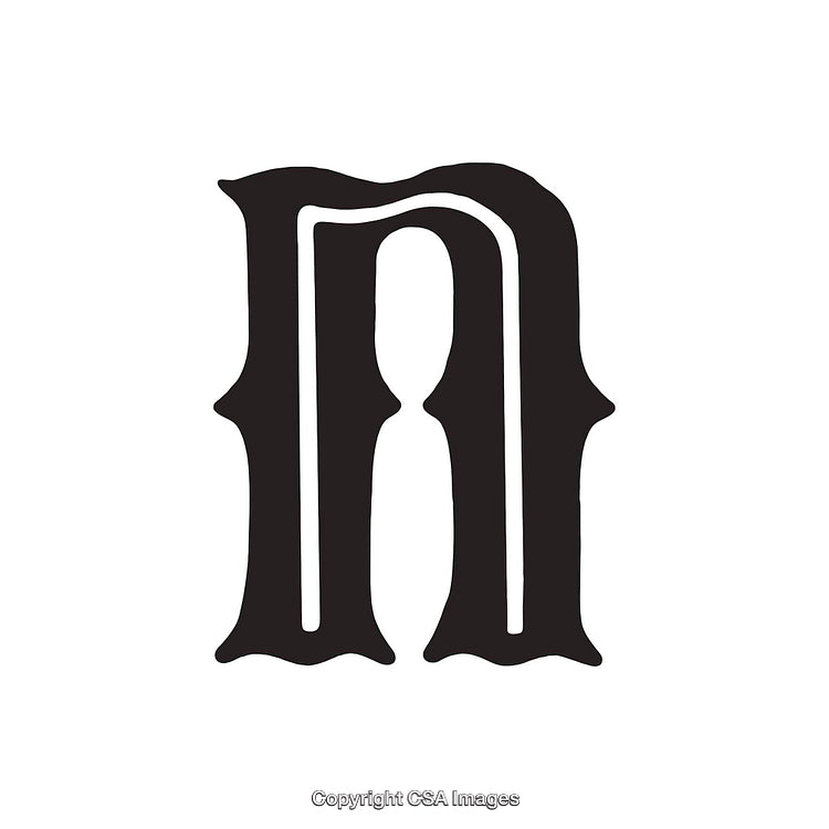 Artistic Vintage-Style Letter N Design in Black on White Background