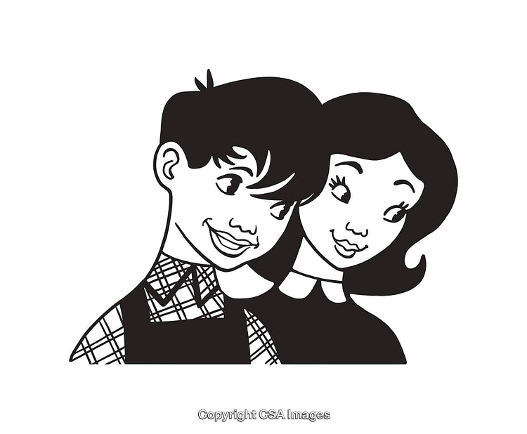 Retro Style Black And White Illustration of a Happy Young Couple