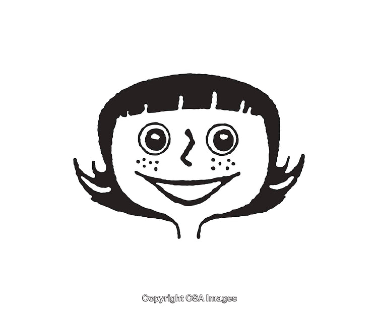 Black and White Line Art Illustration of a Happy Smiling Cartoon Face