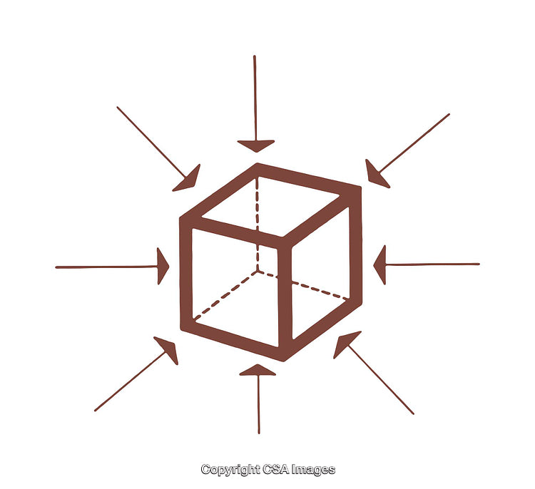 Abstract Diagram with Cube and Arrows Depicting Compression Forces