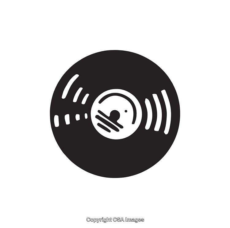 Black and White Vinyl Record Icon in Minimalist Style