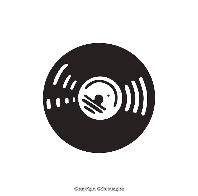 Black and White Vinyl Record Icon in Minimalist Style