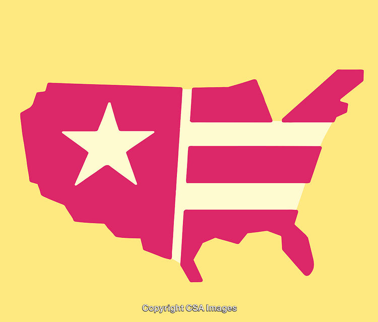 Stylized Map of the United States with Star and Bold Accent Colors