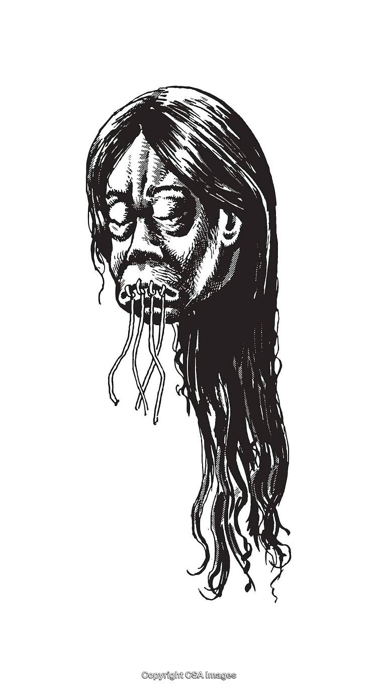 Detailed Line Art Illustration of Abstract Human Head in Black and White