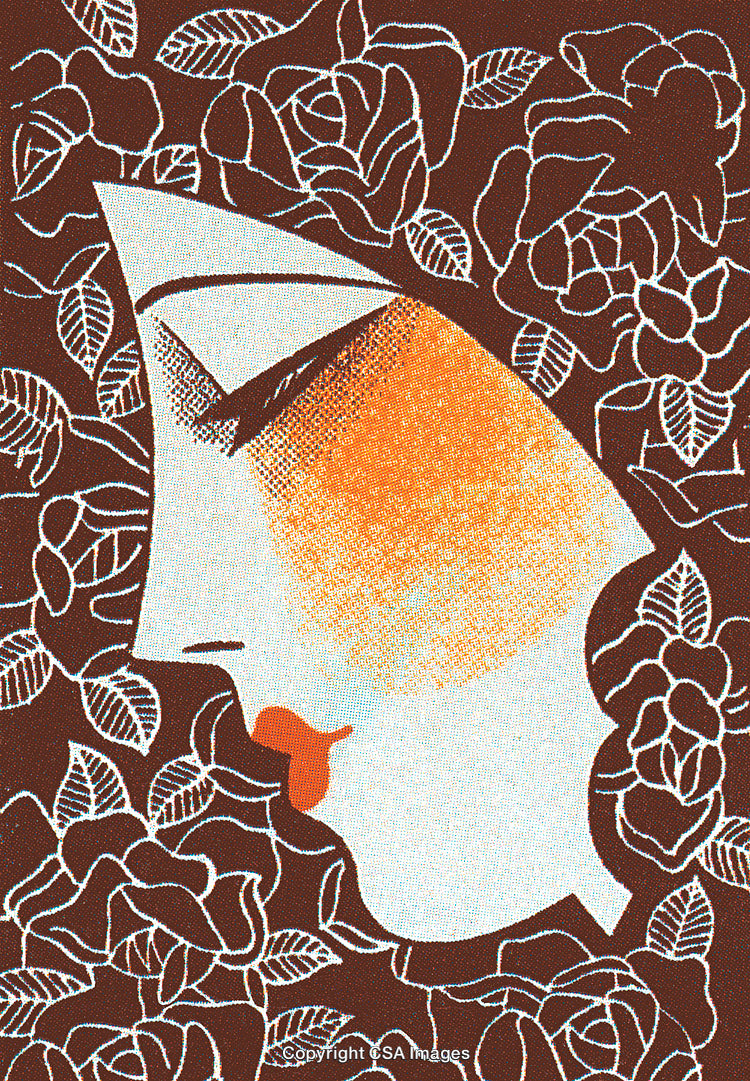 Artistic Female Silhouette Surrounded by Floral Motifs in Minimalist Design