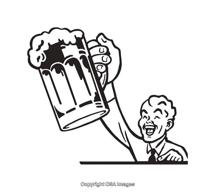 Retro Line Art of Cheerful Man Holding a Beer Mug