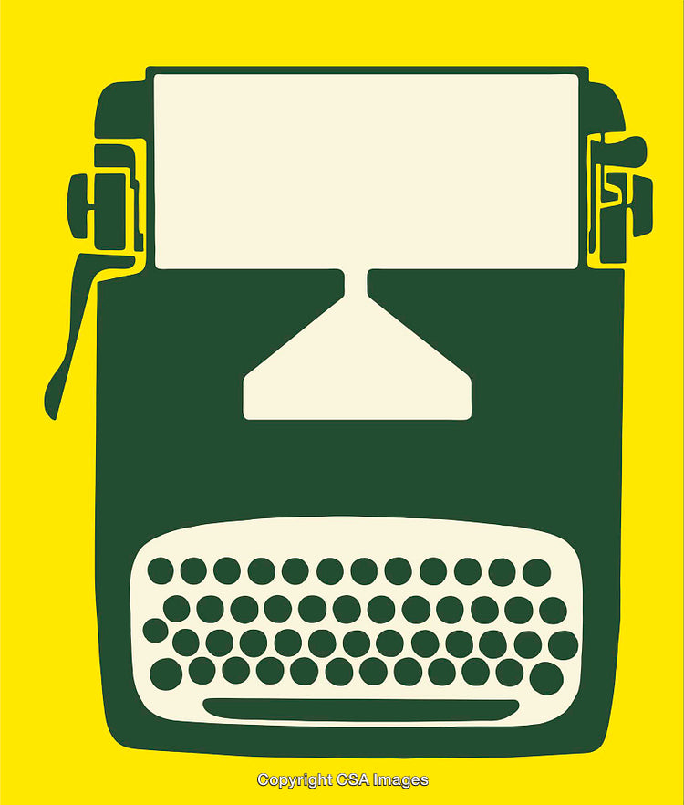 Retro Green Typewriter Illustration on a Bold Yellow Background