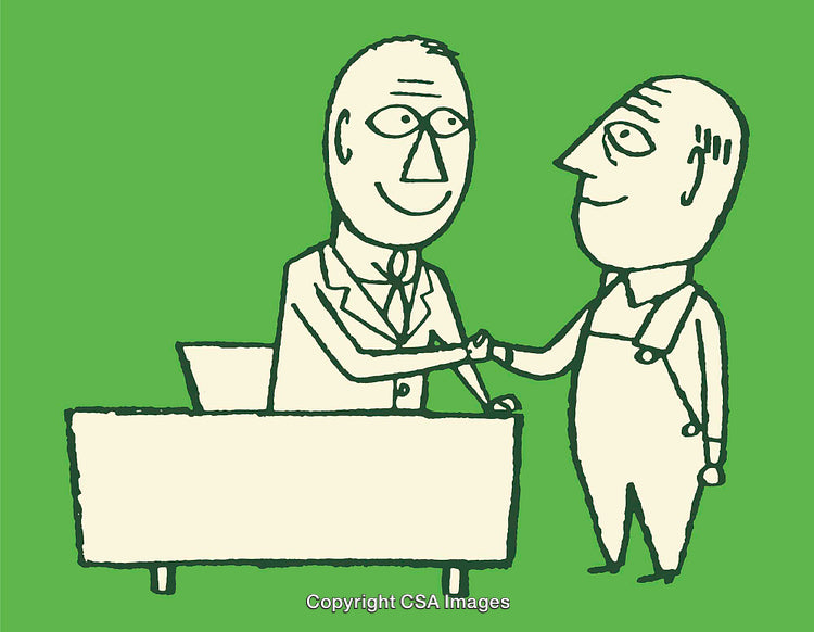 Cartoon Illustration of Two Individuals Shaking Hands in Agreement