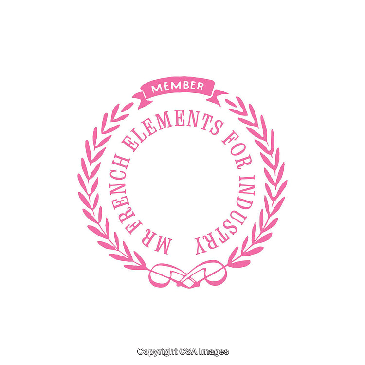 Pink Graphic Laurel Emblem Design Featuring Member Label and Vintage Typeface