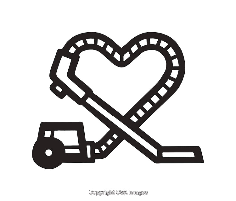Black and White Line Art Illustration of Vacuum in Heart Shape Design