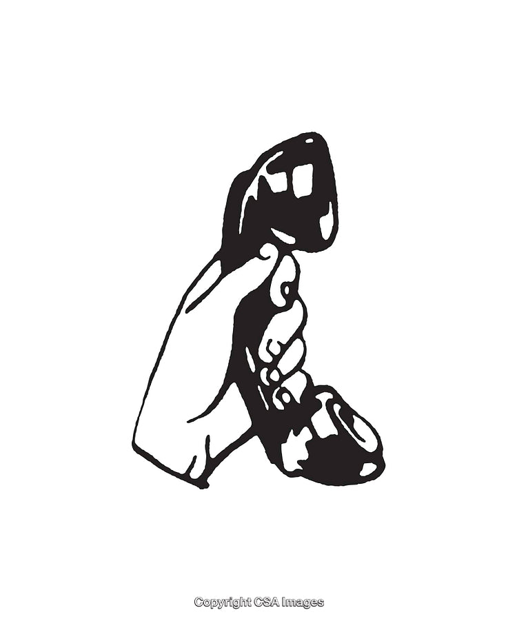 Black and White Illustration of a Hand Holding a Telephone Receiver