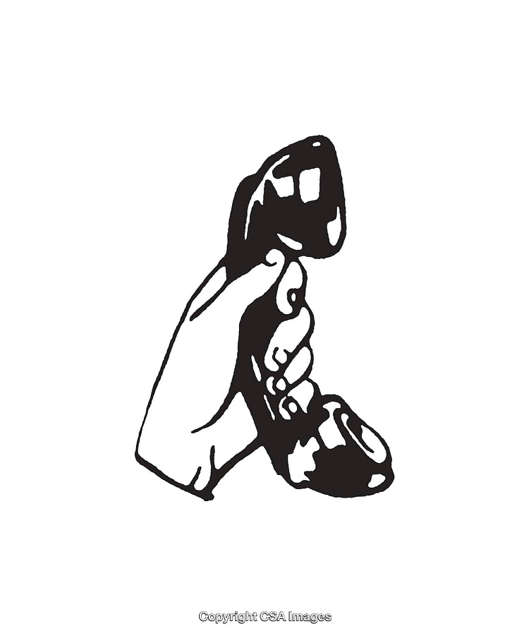 Black and White Illustration of a Hand Holding a Telephone Receiver