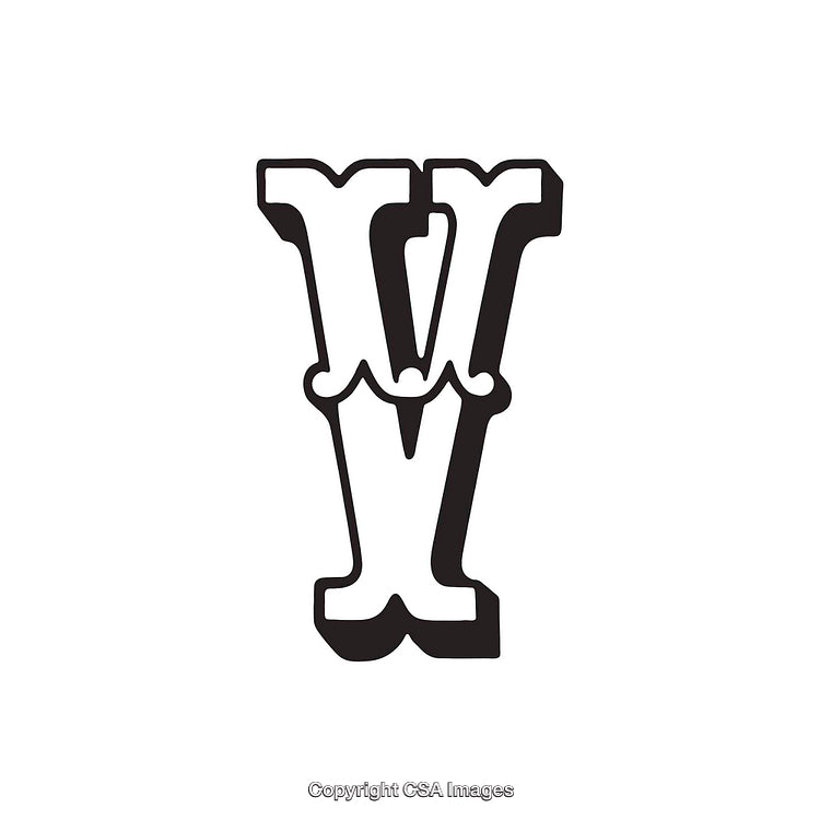 Stylized Black and White Letter V Typography on White Background