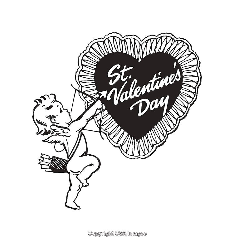 Black and White Cupid Drawing Celebrating St. Valentine's Day for Romance