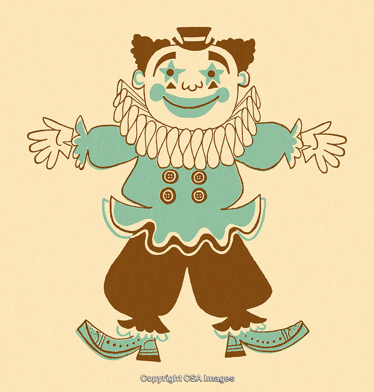 Colorful Retro Illustration of a Vintage Style Clown in Costume