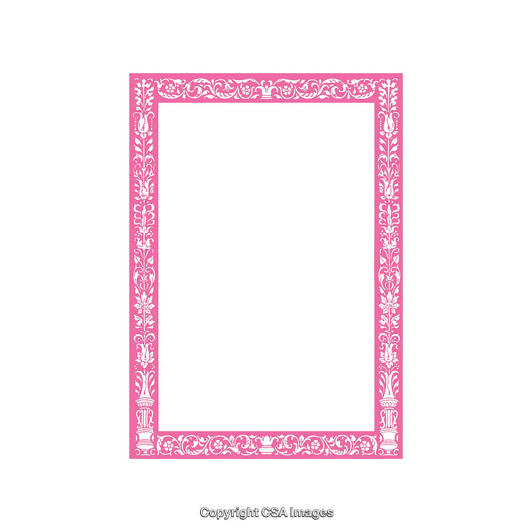 Elegant Pink Decorative Frame with Intricate Floral Patterns and White Accents