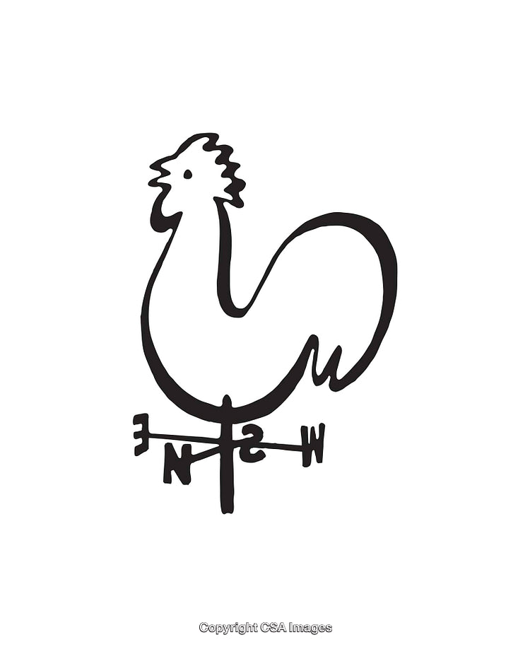 Black and White Rooster Weathervane Line Art Drawing