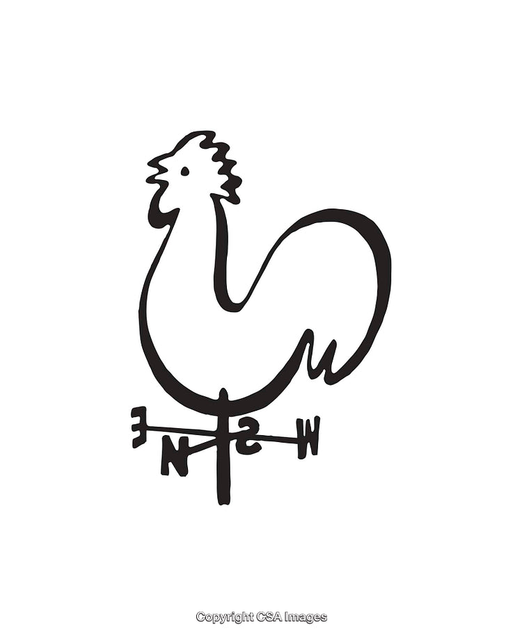 Black and White Rooster Weathervane Line Art Drawing