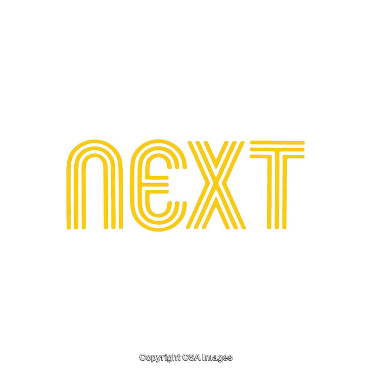 Yellow Line Art Text Design Spelling the Word Next on White Background