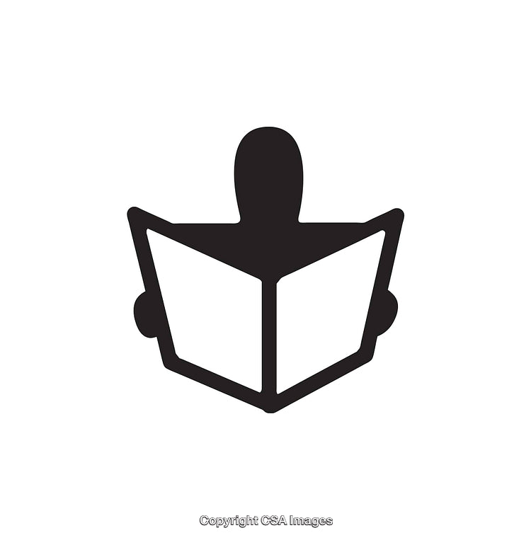 Black and White Icon of a Person Reading a Book