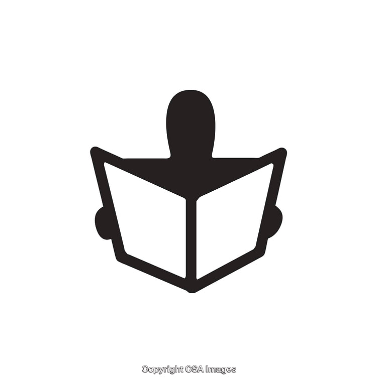 Black and White Icon of a Person Reading a Book
