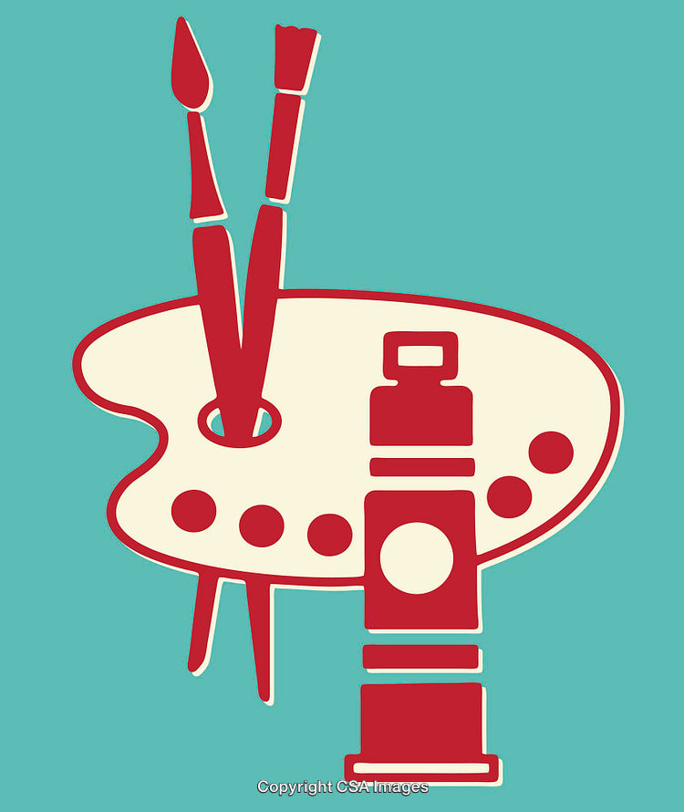 Colorful Line Art Illustration of an Artists Palette and Brushes