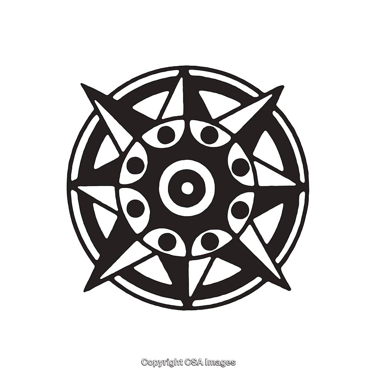 Black and White Decorative Circular Mandala with Spiked Geometric Patterns