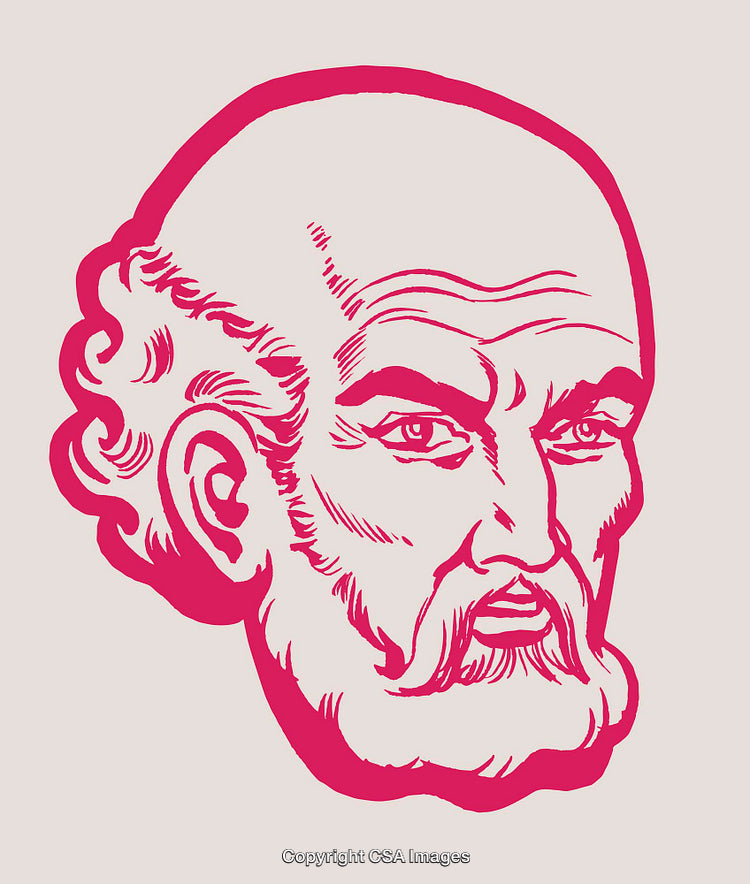 Stylized Illustration of a Bearded Man in Bold Pink and White Outline