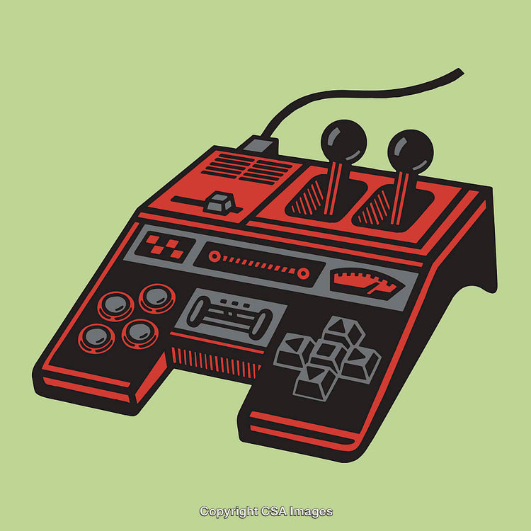 Retro Style Gaming Controller Line Art Illustration on Green Background