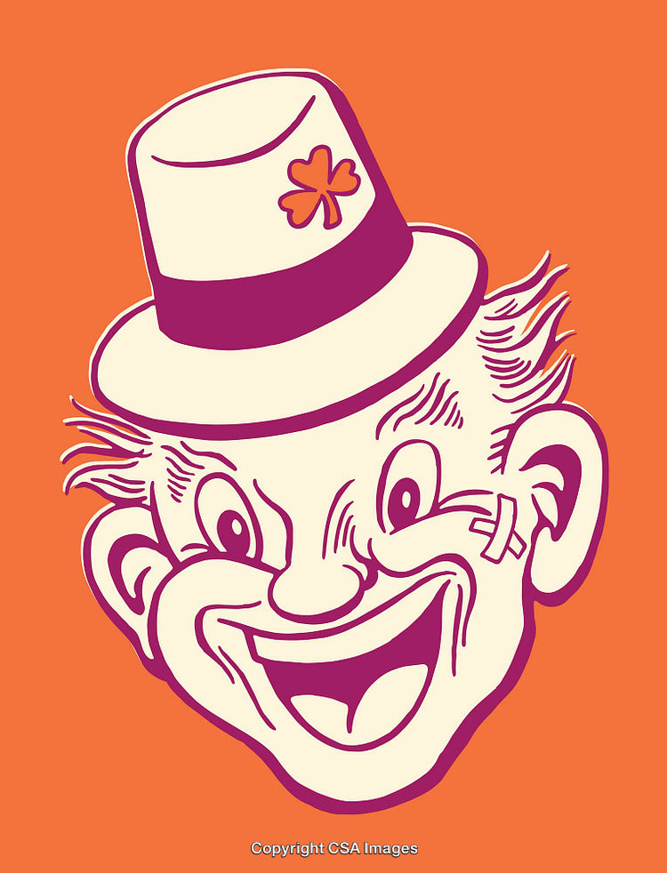 Playful Illustrated Character With Shamrock Hat on Modern Orange Background