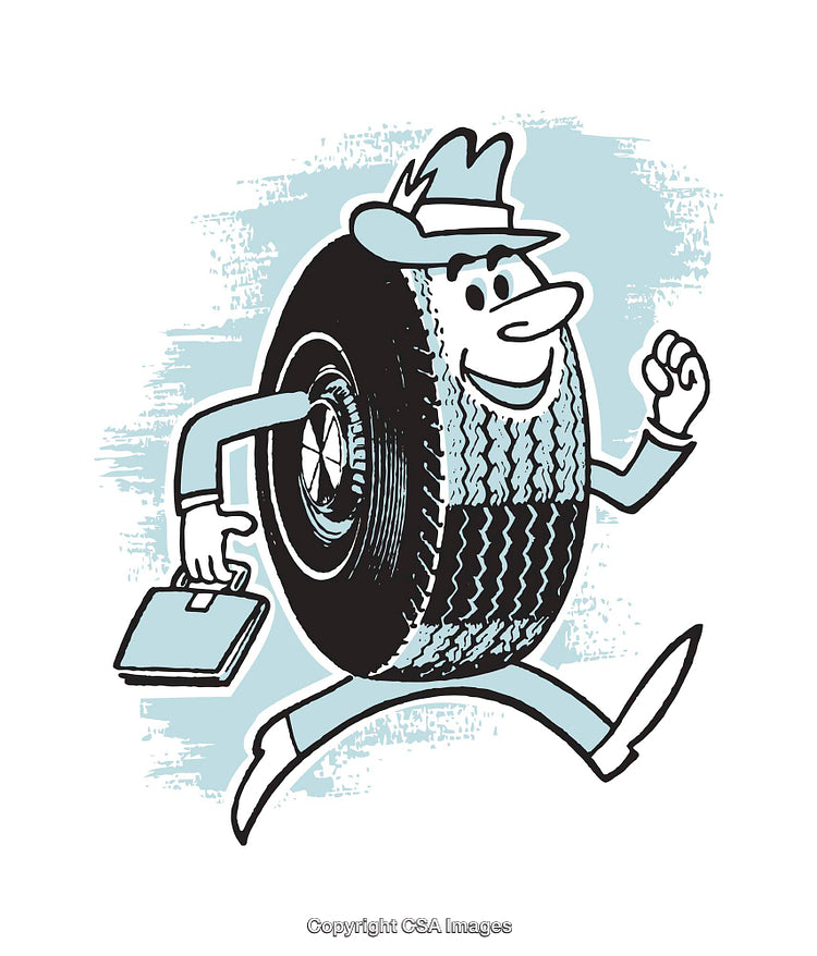 Quirky Illustration of a Tire Person in Business Outfit Running