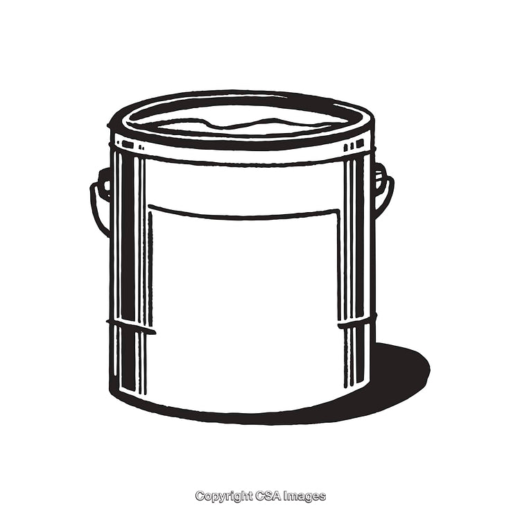 Black and White Line Art Illustration of a Paint Bucket