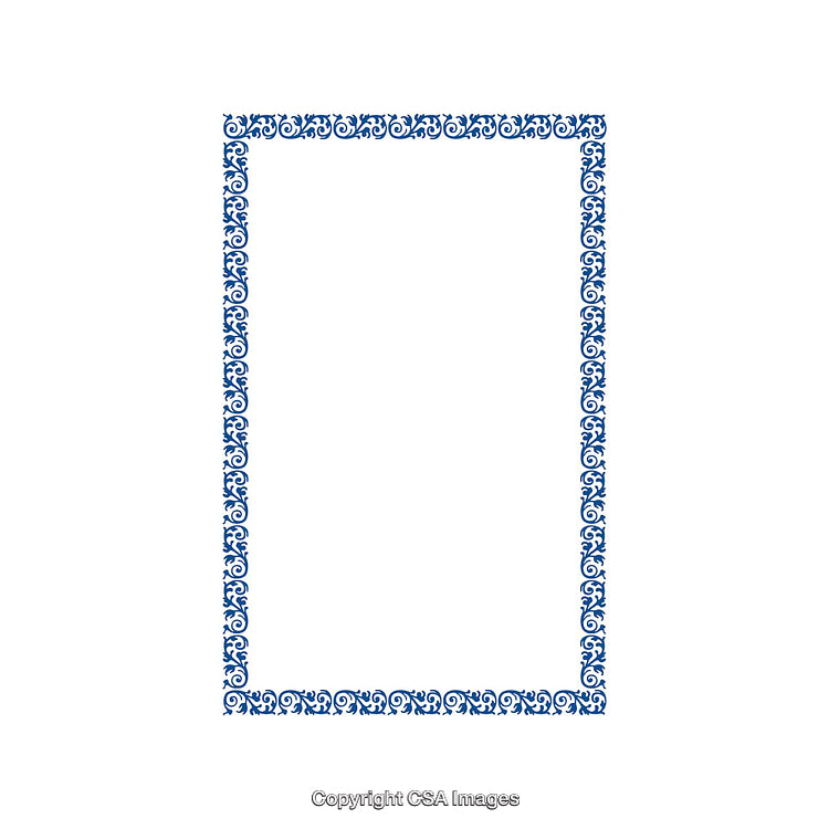 Blue Ornate Floral Border Design on a White Background