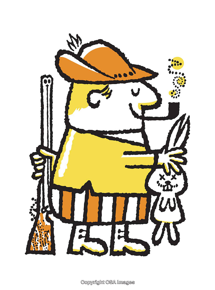Illustrated Hunter with a Rabbit and a Smoking Pipe