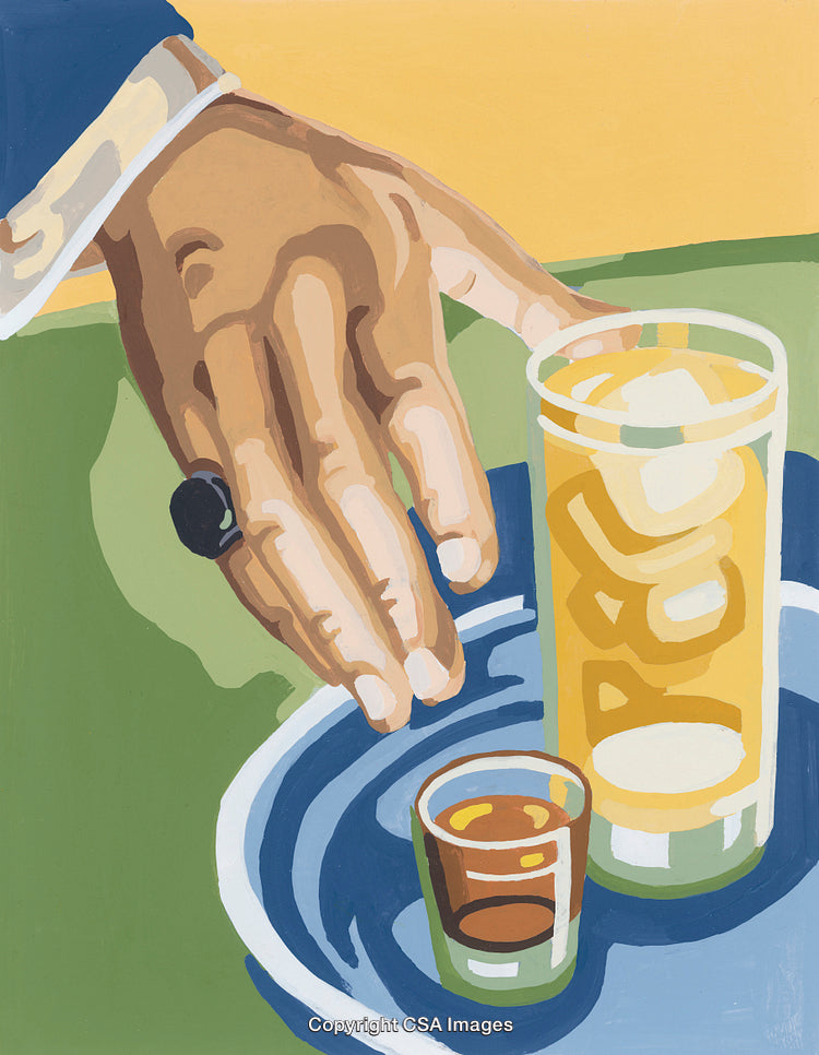 Stylized Hand Reaching for Drink on Vibrant Table Setting