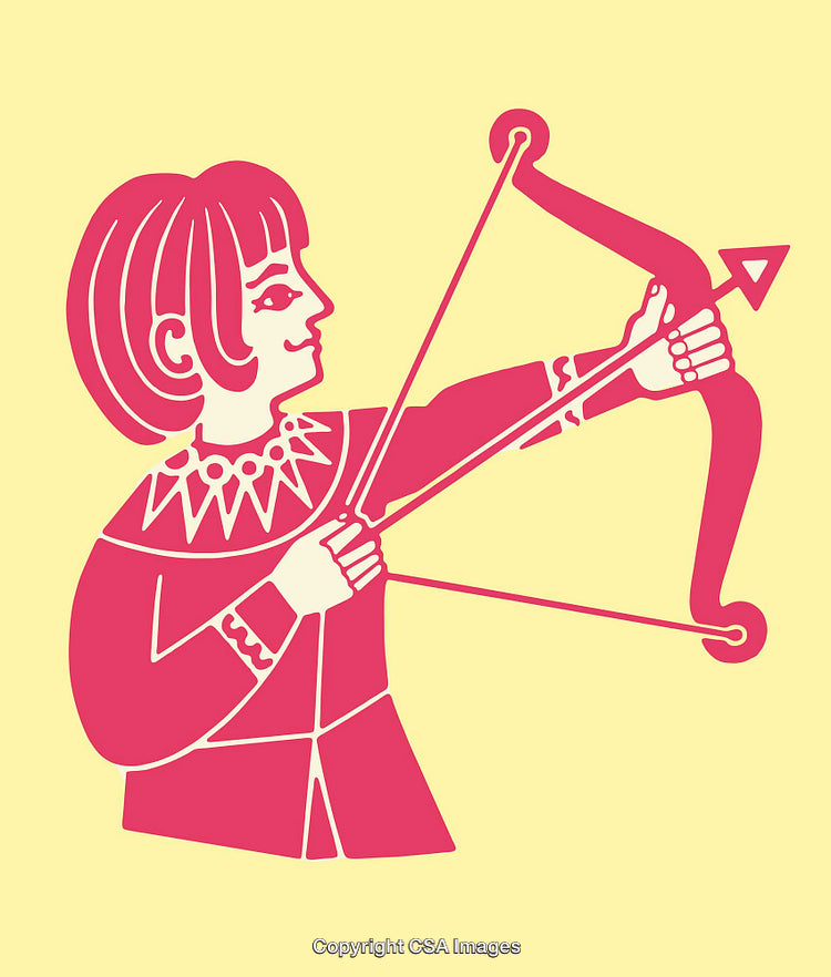 Colorful Line Art Drawing of Archer Holding a Bow and Arrow