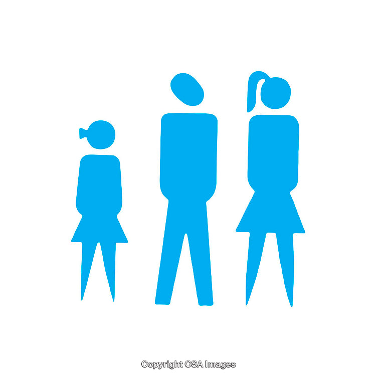 Blue Family Icon Depicting Parents and Child in Simple Graphic Style
