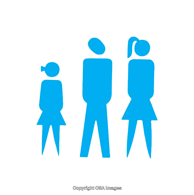 Blue Family Icon Depicting Parents and Child in Simple Graphic Style