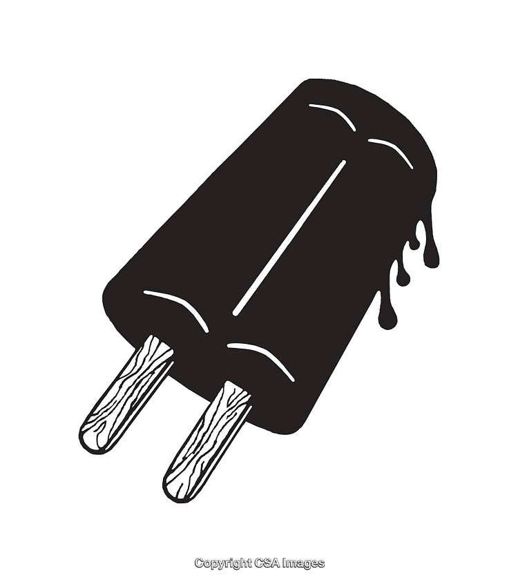 Black and White Line Art of a Melting Double Popsicle