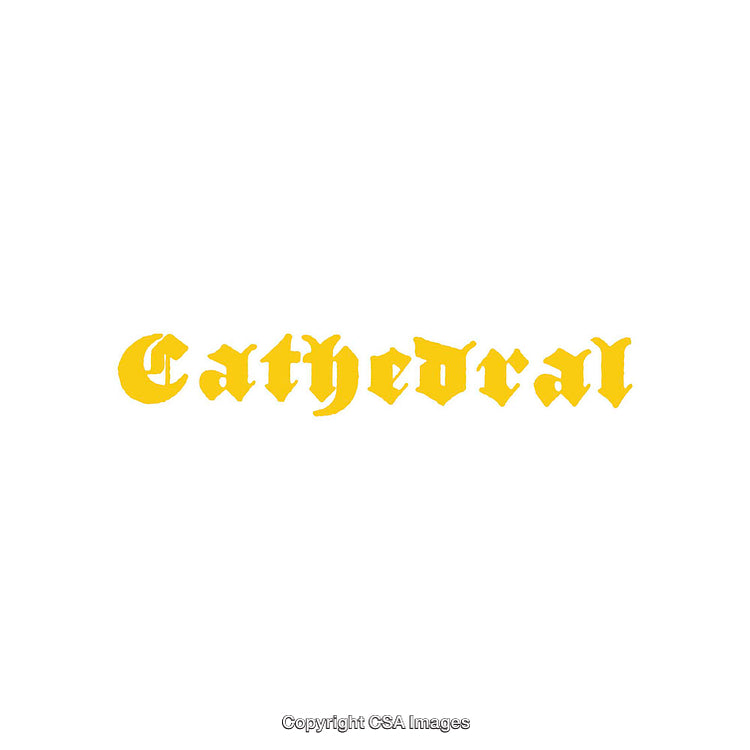 Yellow Gothic-Style Text 'Cathedral' on White Background
