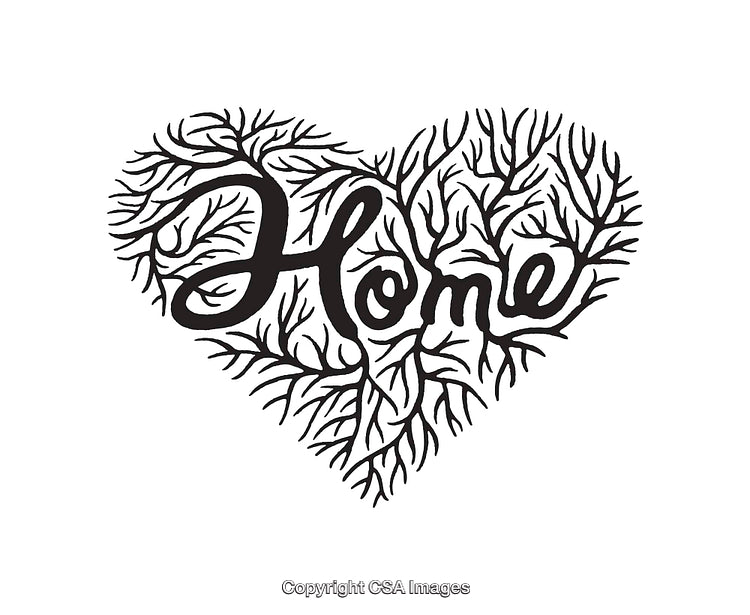 Handwritten Word 'Home' in Heart-Shaped Tree Branch Design