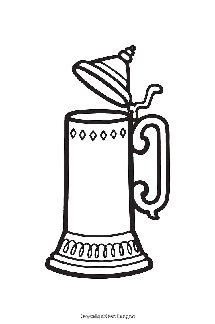 Intricate Black and White Line Art of a Beer Stein with Lid