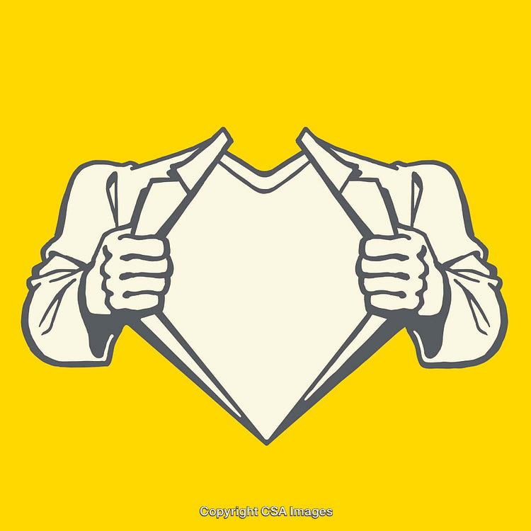 Illustration of Hands Pulling Open a Suit to Reveal Heart Shape