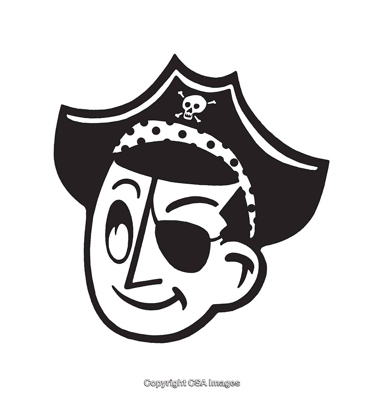 Black and White Pirate Icon with Playful Design Details
