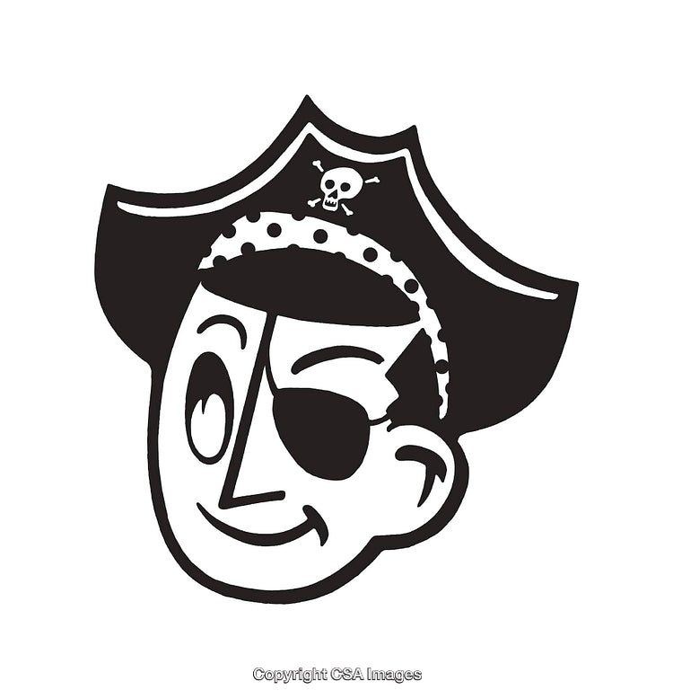 Black and White Pirate Icon with Playful Design Details