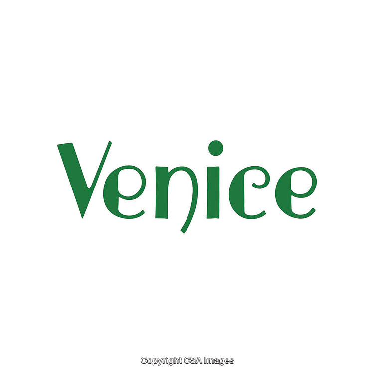 Stylized Typography Depicting Venice in Green on a White Background
