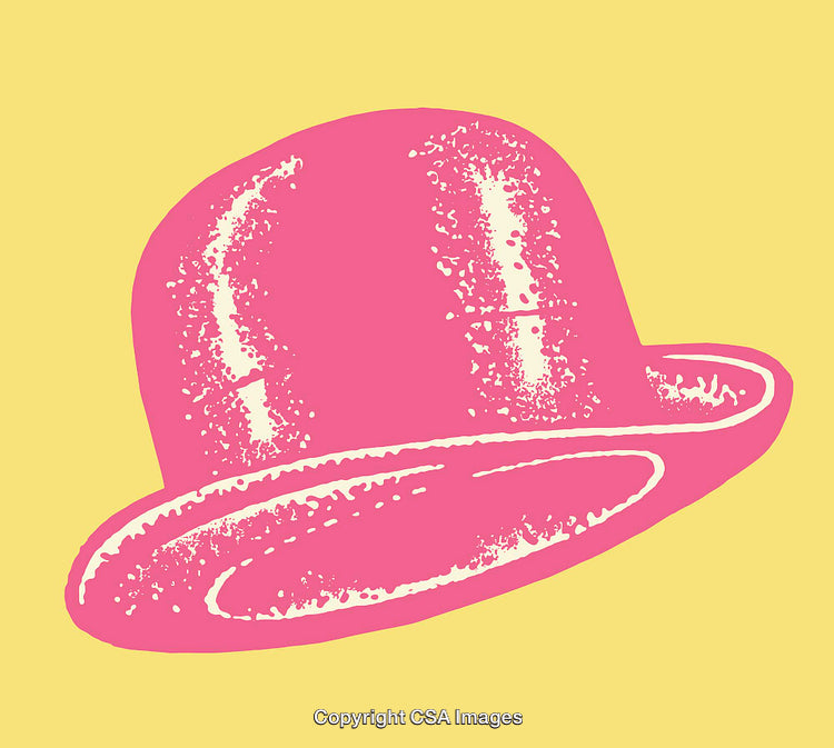 Pink Bowler Hat Line Art on Yellow Background