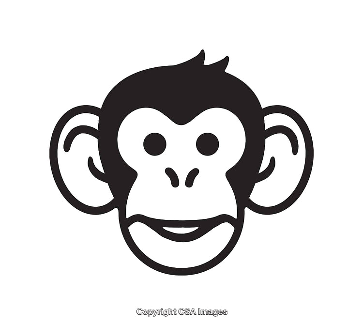 Black and White Line Art Illustration of a Monkey's Face