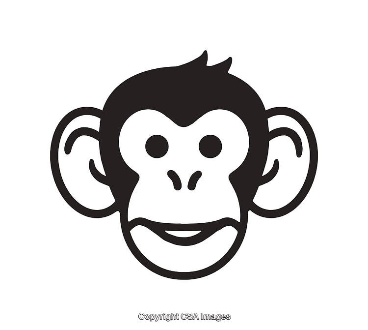Black and White Line Art Illustration of a Monkey's Face